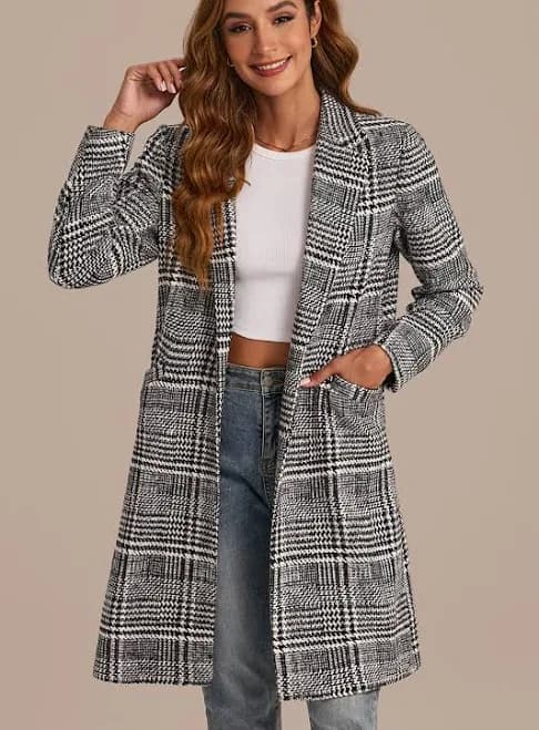 Houndstooth Plaid Coat