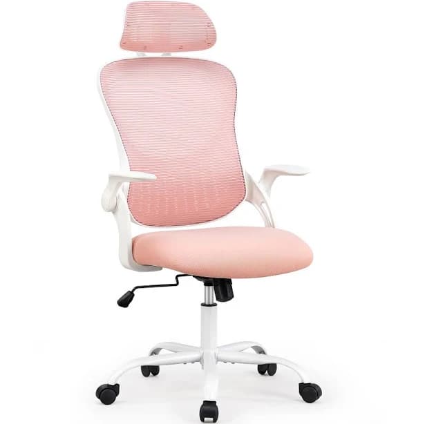 Sweetcrispy Pink Ergonomic Mesh Office Chair With Headrest and Adjustable Armrest one_size | L-C-3619-1B-PK