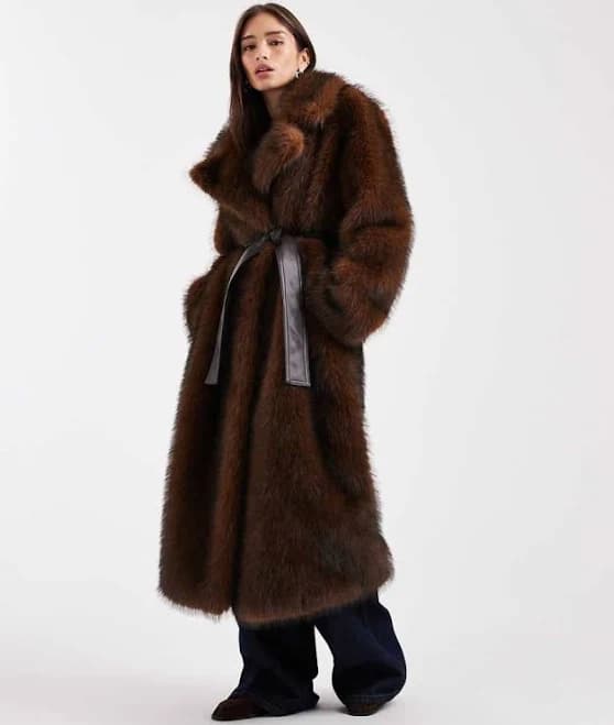 ASOS Longline Faux Fur Belted Jacket