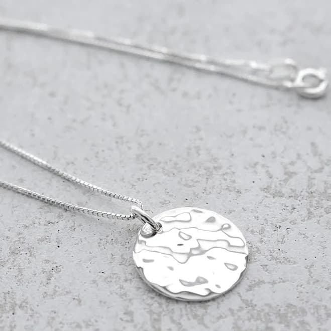 Hammered Circle Sterling Silver Pendant Necklace