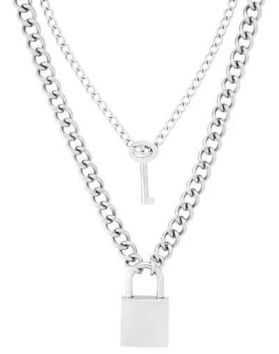 Spencer's 2- Row Lock and Key Necklace Set