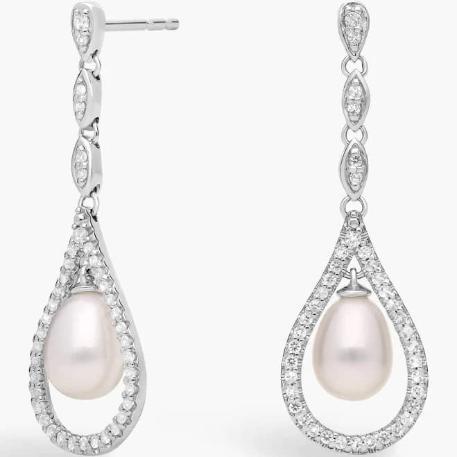 Blue Nile Sterling Silver Freshwater Cultured Pearl and White Topaz Drop Earrings
