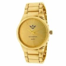 Mens Yellow Gold Tone Stainless Steel Back Plain Dress Style Water Resist Watch