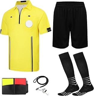 VKT Soccer Referee Kit Soccer Referee Shirt Jersey Shorts Ref Socks Whistle Red Yellow Card for Men & Women Halloween Costume