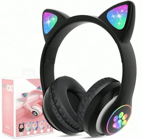 Wireless Cat Ear Headphones With Glowing LED Lights & 50H Playtime, Bluetooth Over-Ear Headset With Microphone For Gaming, Music, Party, Cute