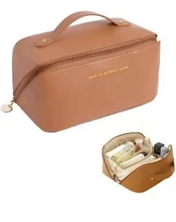 Sveekery Large Capacity Travel Makeup Bag, Pu Leather Waterproof Portable toiletry Bag Wash Bag Makeup organizer, With Divider And Handle