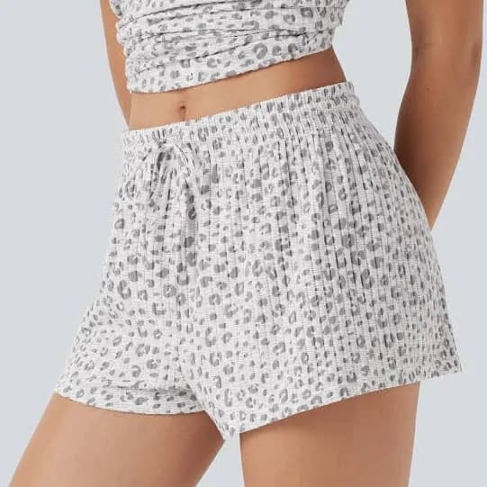 Halara Mid Rise Drawstring Leopard Print Lounge Shorts