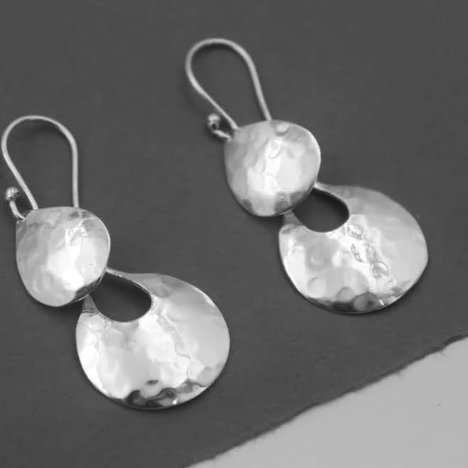 Hammered Sterling Silver Teardrop Dangle Earrings
