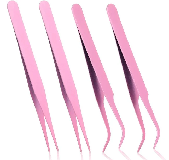 4 Pcs Straight Curved Craft Tweezers