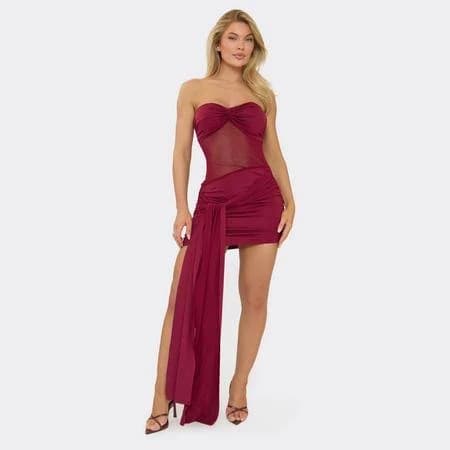 Bandeau Twist Front Drape Mini Dress