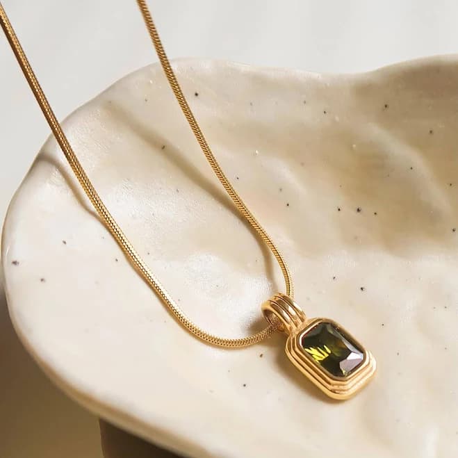Maeve 18K Non-Tarnish Square Stone Pendant