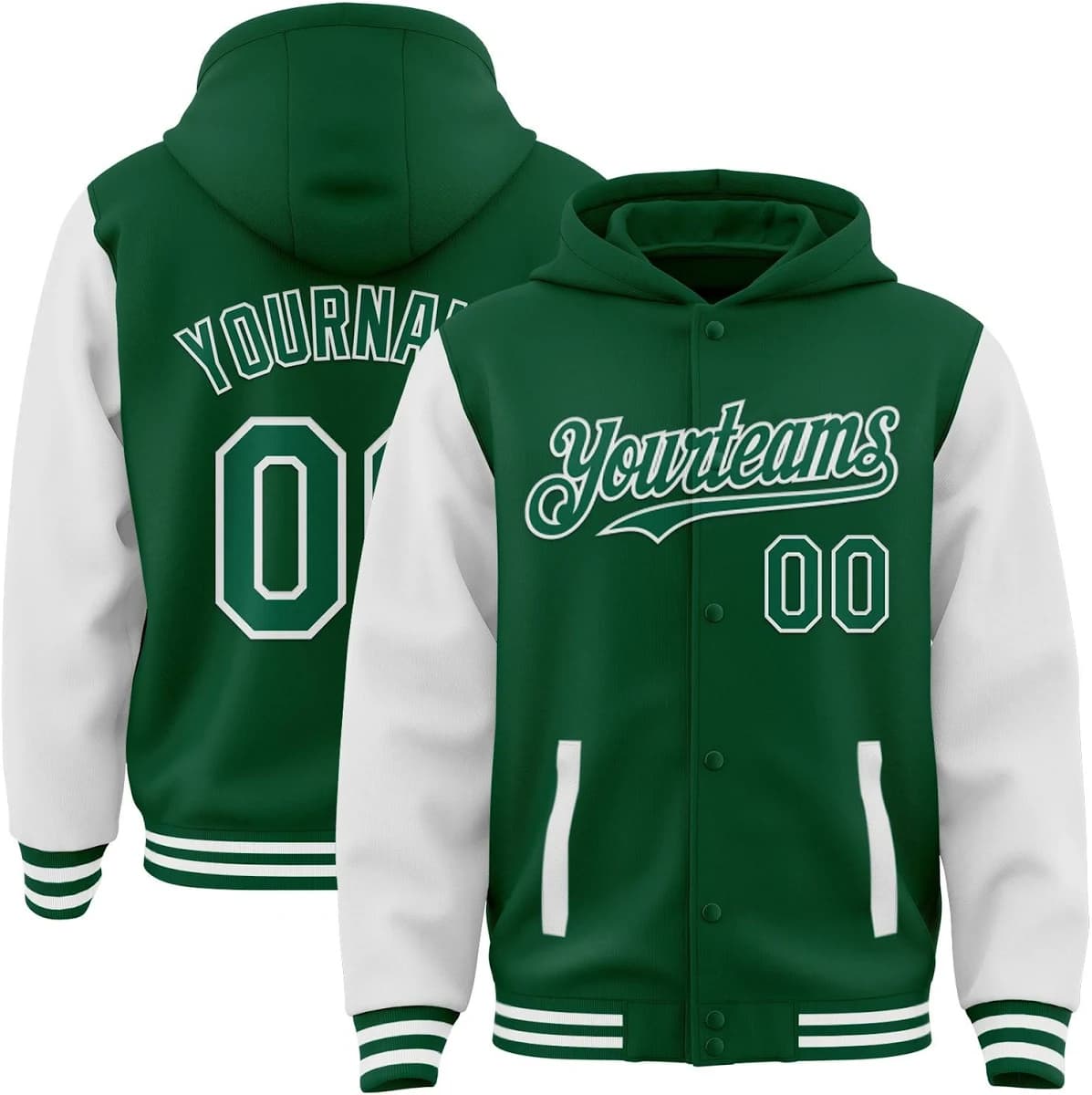 Kelly Green White Bomber Varsity Letterman Hoodie Jacket