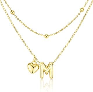 Valentines Day Gifts for Women Hers Dainty 14K Gold Plated Heart Initial Necklaces Layered Letter A-Z Pendant Necklace Stack Trendy Jewelry Birthday Valentines Day Gifts for Women Jewelry