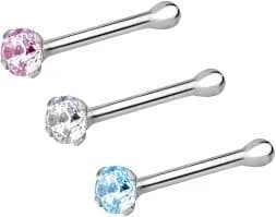 Forbidden Body Jewelry Sterling Silver CZ Simulated Diamond Micro Nose Studs (Set of 3)