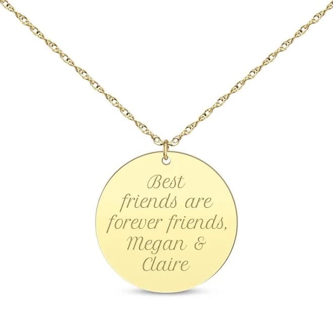 14K Yellow Gold Circle Disc Necklace, 18”