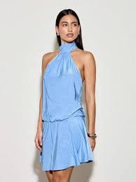 AiiRZ Halter Neck Mini Dress Summer Spring Flirty Party Club Evening Sleeveless Blouson Open Back A-Line Lightweight Airy Dance Special Occasion Holiday｜MISSGUIDED