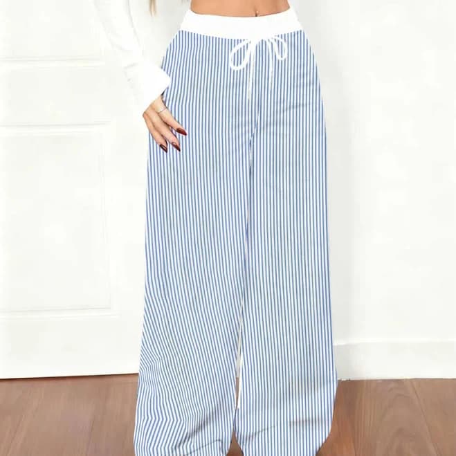 Women's High Waist Loose Fit Striped Pants with Drawstring