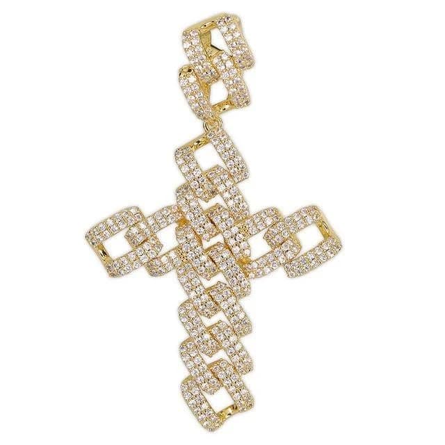 18K Gold Diamond Cuban Link Cross