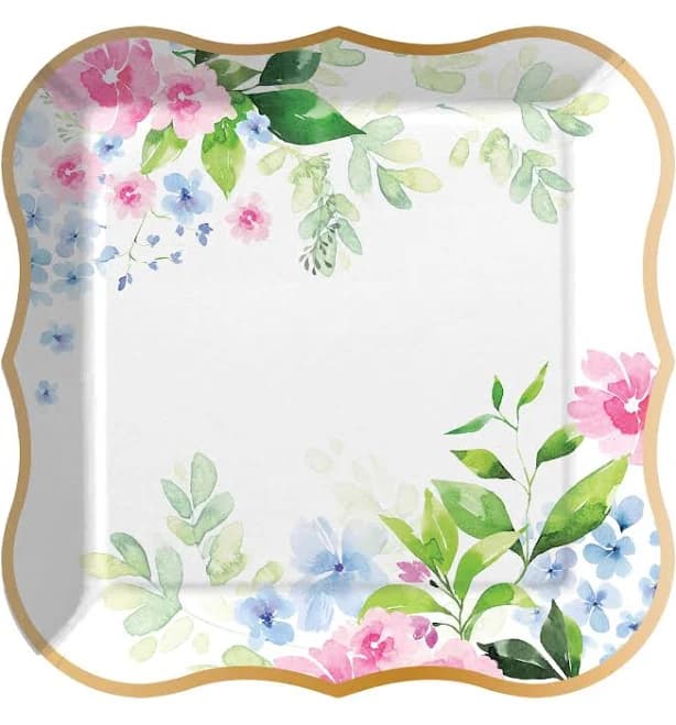 Pretty Florals in Pink and Blue Paper Dinner Plate