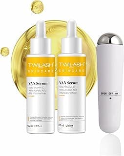 VAN Serum 2-Pack (60ml Each) – 15% Vitamin C, 10% Azelaic Acid & 5% Niacinamide – Antioxidant & Hydrating Formula with Facial Massager – Non-Sticky Daily Serum for All Skin Types – 120ml Total