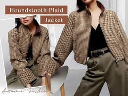 Amazon.com: CHARTOU Women Cropped Wool Jacket Houndstooth Plaid Fall Winter Peacoat Outwear (X-Small, Black) : Clothing, Shoes & Jewelry
