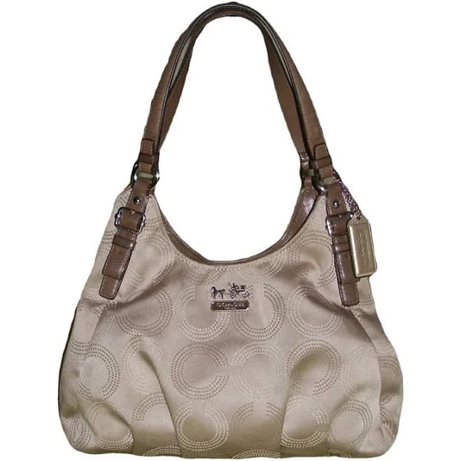 Coach Beige Signature Cloth Hobo Bag With Tan Leather Trim