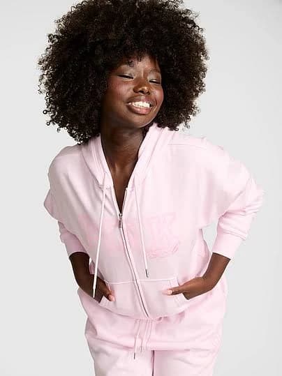 Pink Victoria's Women's Secret Sweaters Pink Ivy Fleece Campus Full-Zip Hoodie