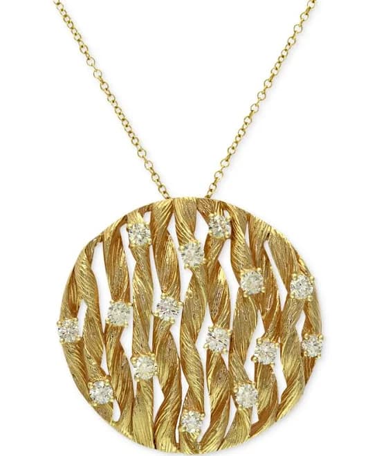 Effy 14K Gold Diamond Textured Circle Pendant