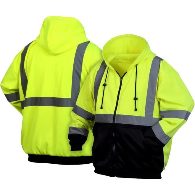 Pyramex Hi-Vis Lime Zipper Sweatshirt with Black Bottom-Class 3