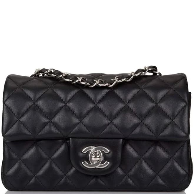 Chanel Black Quilted Lambskin Rectangular Mini Classic Flap Bag Silver Hardware