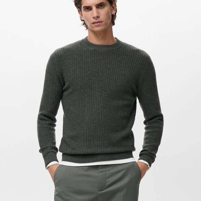 MANGO Men's Relaxed Fit Ribbed Sweater
