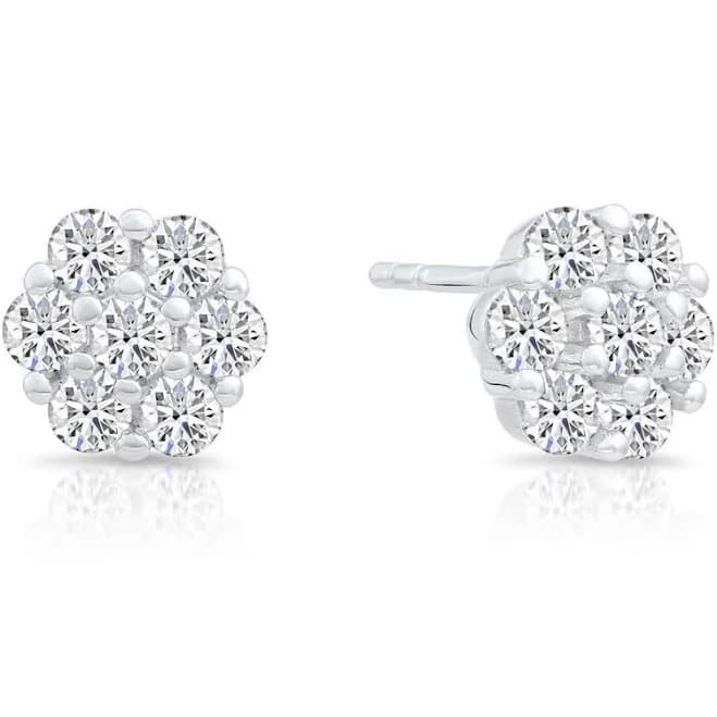 Sterling Silver CZ Flower Stud Earrings