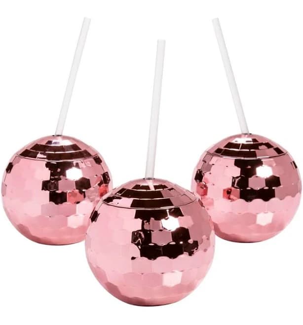Fun Express Pink Disco Ball-Shaped Cups with Straws (6 Pc.)