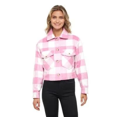 S.E.B. by Sebby Women's Plaid Shirt Shacket Lined Coat