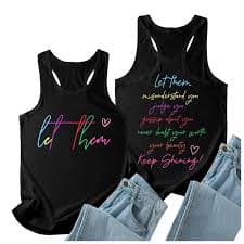 TYGHBN Women Summer Letter Printed Round Neck Casual Sleeveless Vest Top Compression Shirt Womens Low Cut Shirt Women Fashion Women Dresses Active Loose Tops for Women Rayon Tops Women Sleep Shorts -