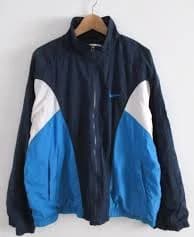 90s Vintage Nike Mens Fully-Lined Full Zip Windbreaker Jacket Embroidered Swoosh Logo Navy Blue White Size L