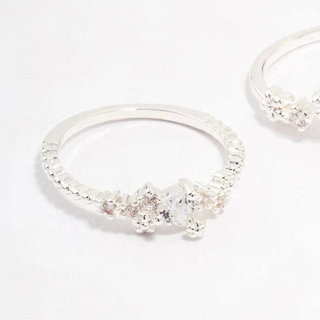 Lovisa Silver Plated Floral Stone Stacking Ring