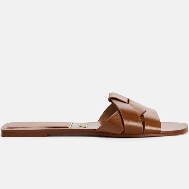 Zara Flat Crossed Leather Sandals