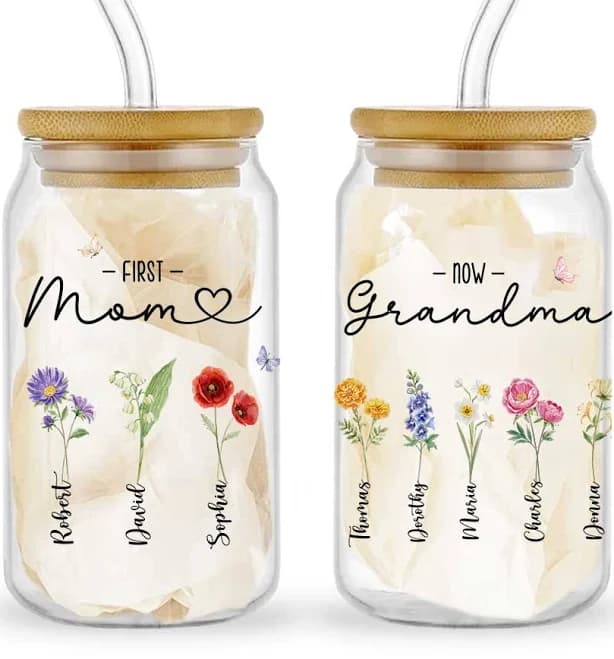 Personalized Mom Grandma Glass Tumbler