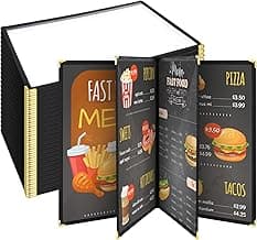24 Pcs Restaurant Menu Covers 8.5 x 11 Inch Book Style 4 Page 8 View PVC Transparent Restaurant Menu Holder Book for Cafe Bar Hotel, Black
