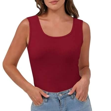 Women's Ribbed Scoop Neck Sleeveless Fitted Tank Tops
