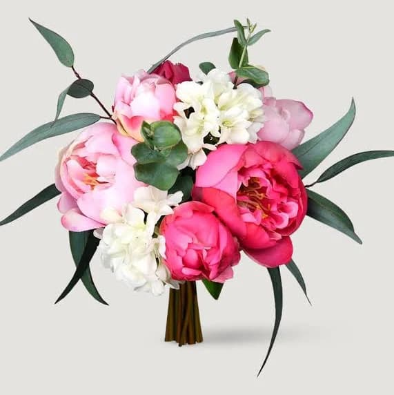 Pink Cream Fake Peony and Eucalyptus Flower Bouquet