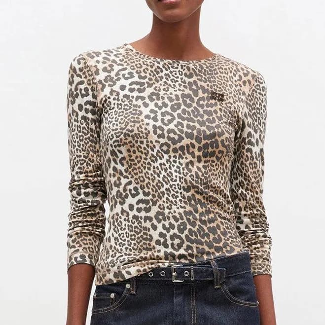 Ganni Soft Cotton Rib Leo Long sleeve women Tops