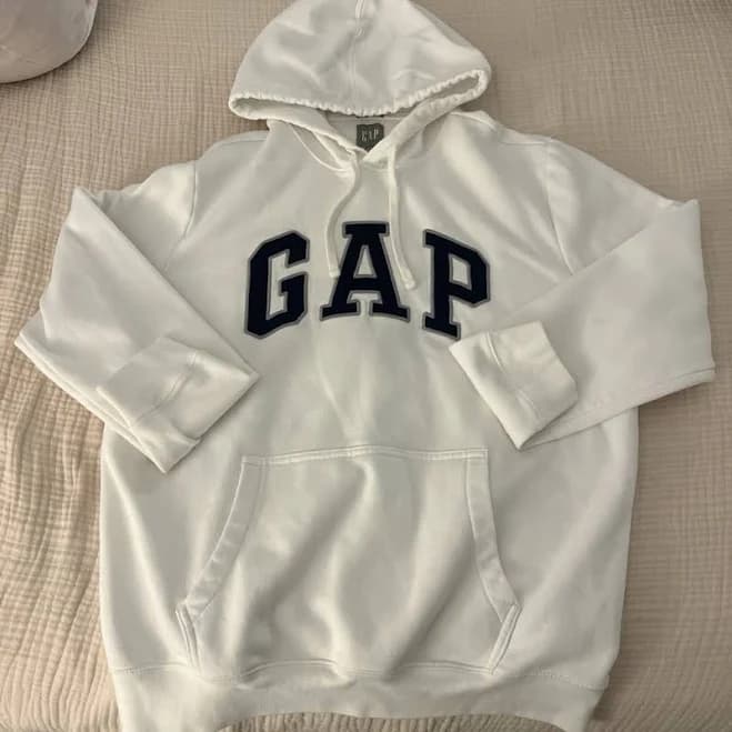 Gap Shirts | Gap White Hoodie With Navy Logo | Color: Blue/White | Size: L | Allie_233's Closet