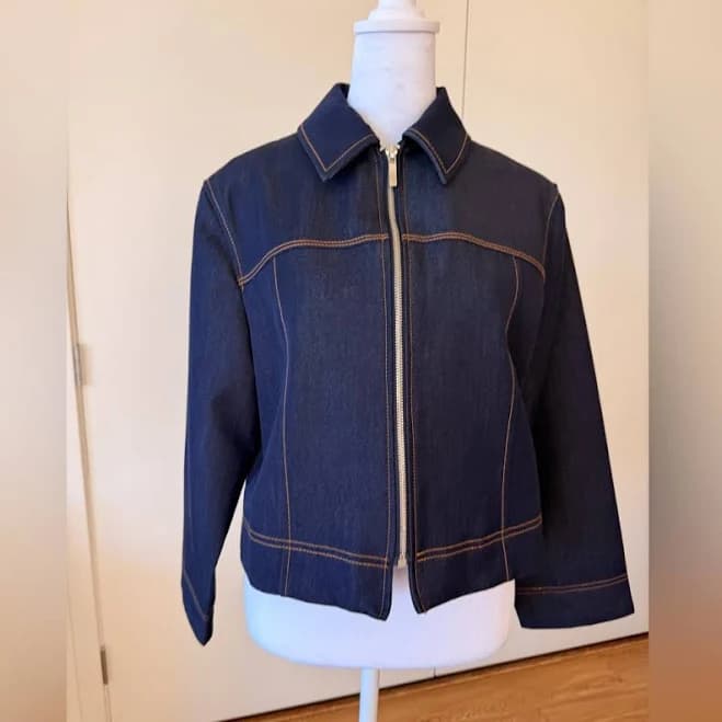 Zara Jackets & Coats | Zara Dark Blue Jean Jacket With Contrast Stitching | Color: Blue | Size: M | Infodesilondon's Closet