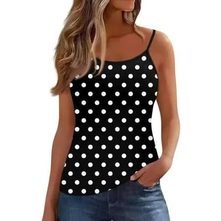 Women's Loose Fit Spaghetti Strap Adjustable Polka Dot Tank Top