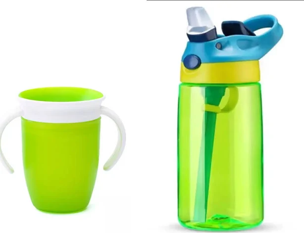 Munchkin Miracle 360 Trainer Cup | 2pack | Baby Bottle Cup | Green | Sippy Cup with Straw Bundle | 360°