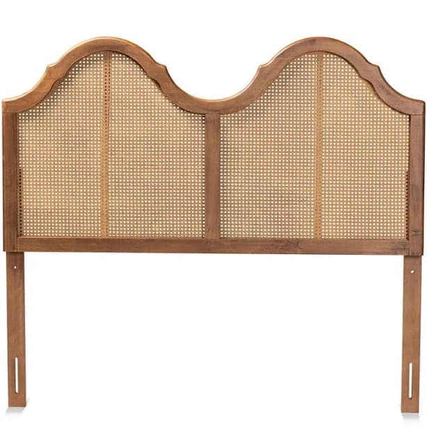 Baxton Studio Hazel Vintage Classic Ash Walnut Finished Wood and Synthetic Rattan Size Arched Headboard