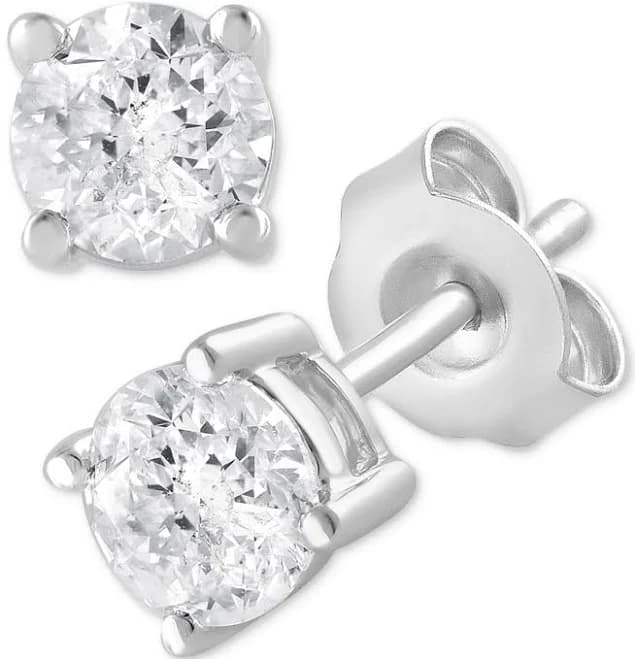 1.00 Carat Round Lab Grown Diamond Stud Earrings in Sterling Silver