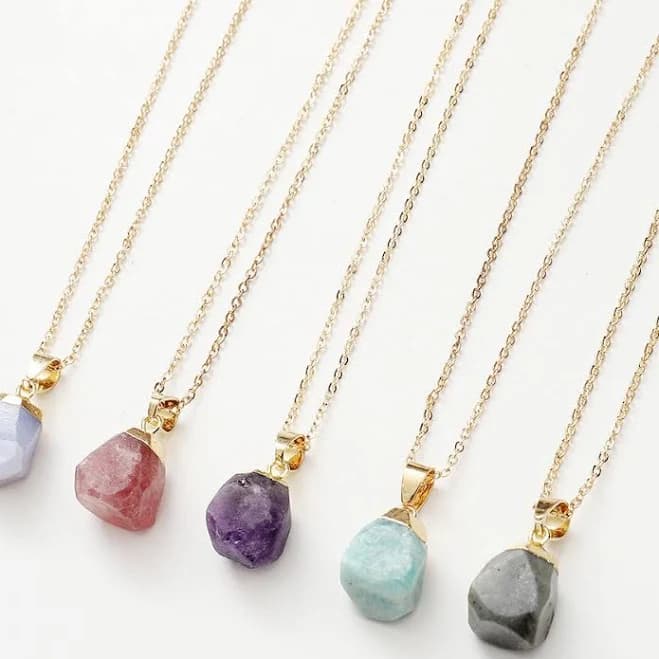Natural Crystal Raw Stone Pendant Necklace